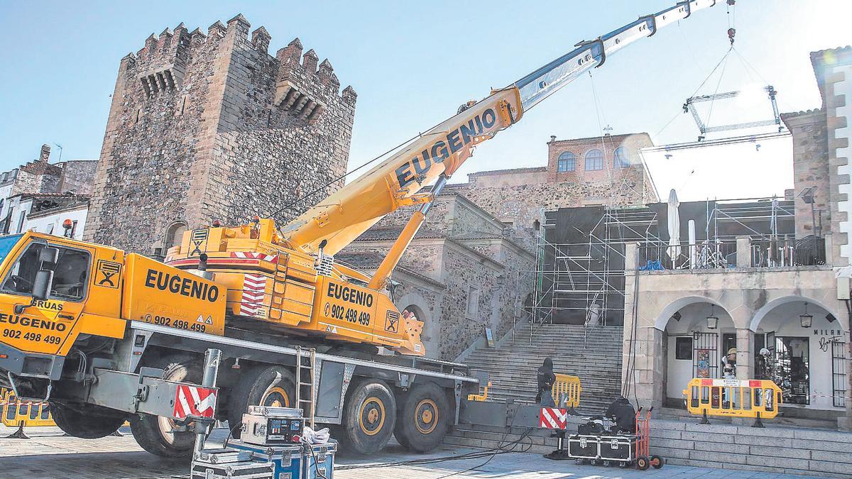 Cáceres. Rodaje de Juego de Tronos en el Arco de la Estrella de la Plaza Mayor.
