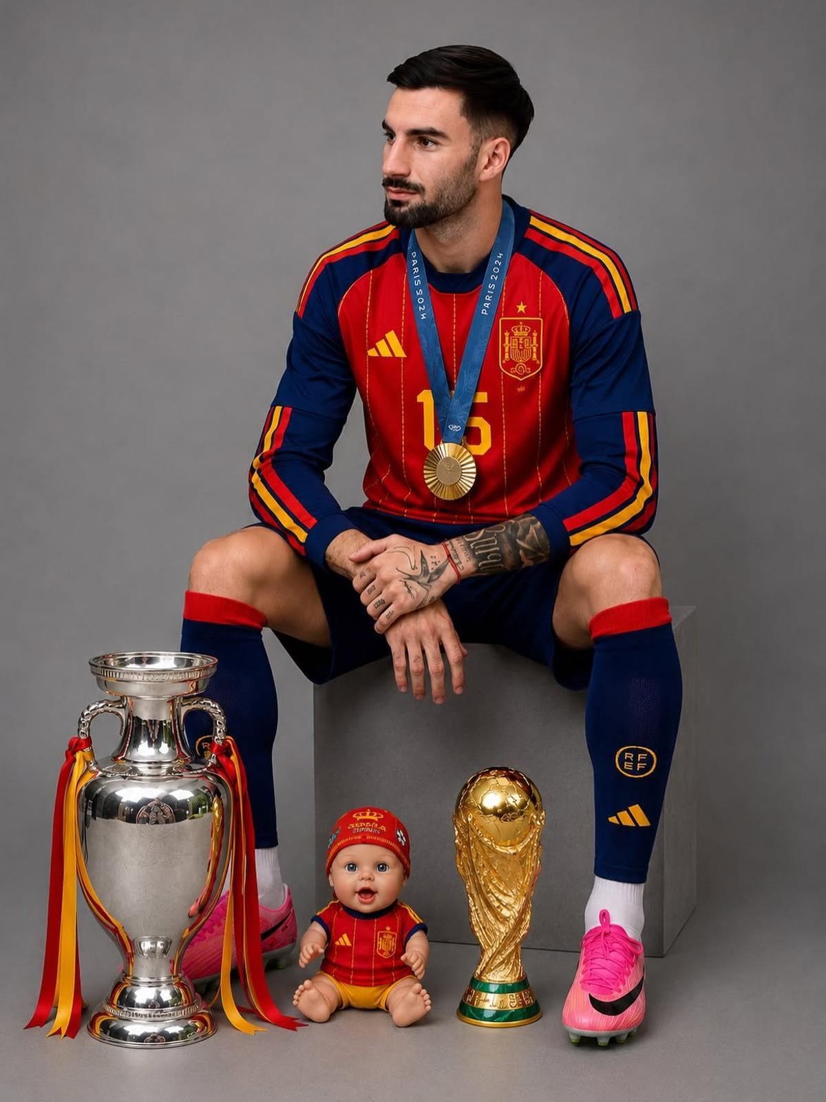 Baena posando con sus tres títulos internacionales.