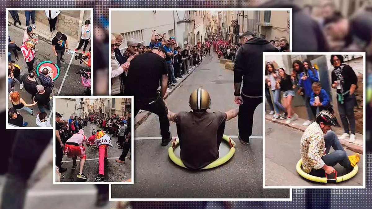 Borriol celebra un campeonato de carreras único: tirarse cuesta abajo encima de una paella
