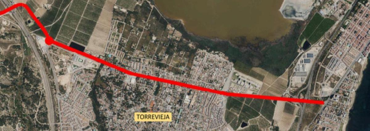 Tramo desde La Coronelita a La Veleta en Torrevieja, que el proyecto recoge atravensando la zona urbana de Los Balcones