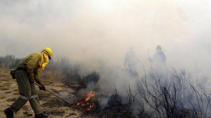 Trabajos de extinción en un incendio forestal