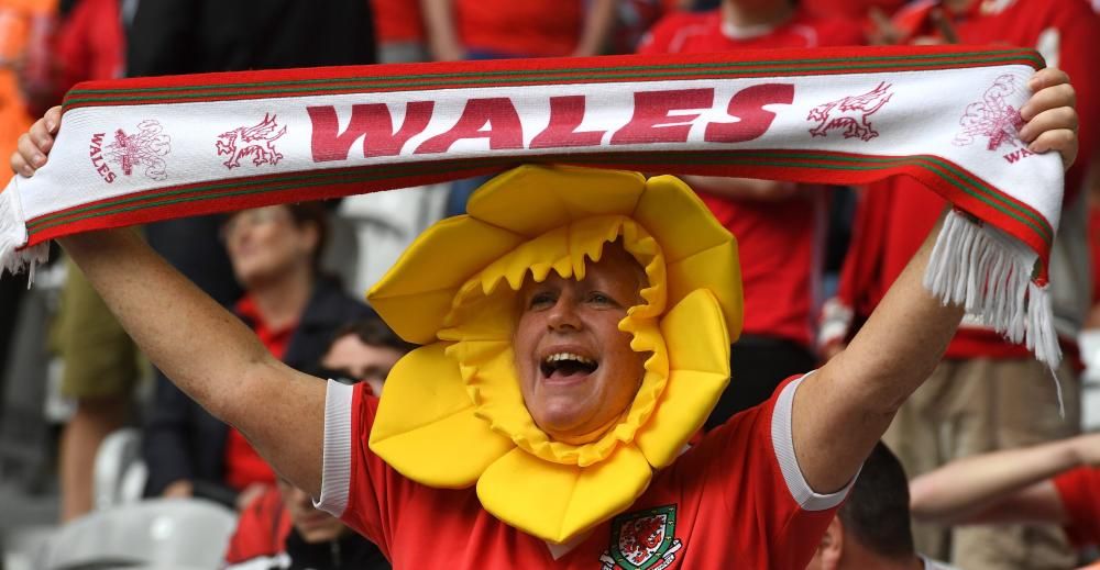 Las hinchadas del partido entre Gales y Bélgica de los cuartos de final de la Eurocopa de Francia.