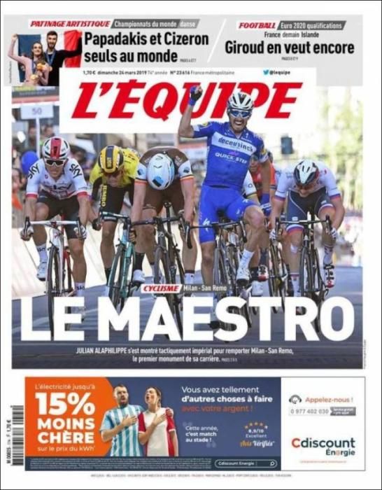 Portada L'ÉQUIPE domingo 24 de marzo de 2019