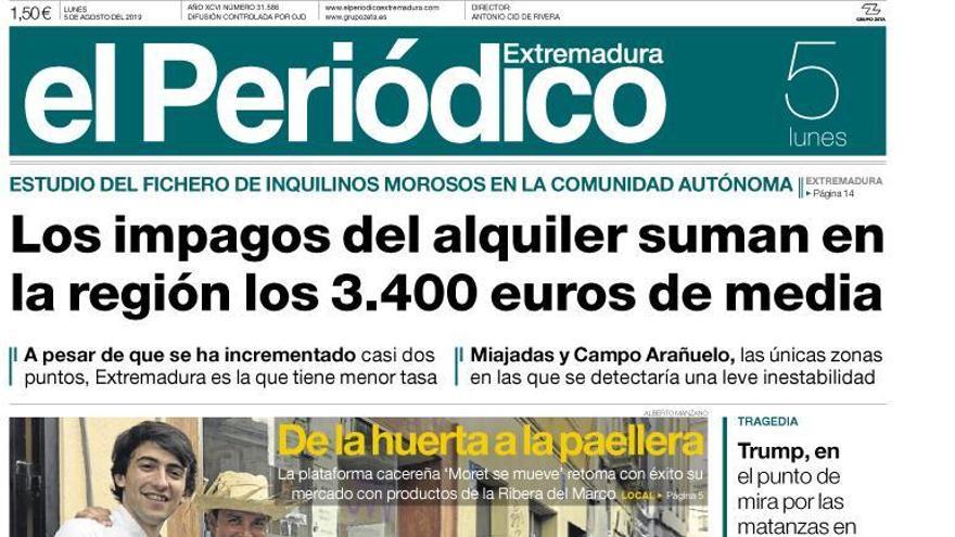 Esta es la portada de EL PERIÓDICO EXTREMADURA correspondiente al día 5 de agosto del 2019