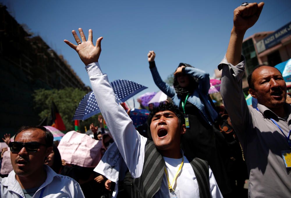 Los manifestantes en una protesta en Kabul