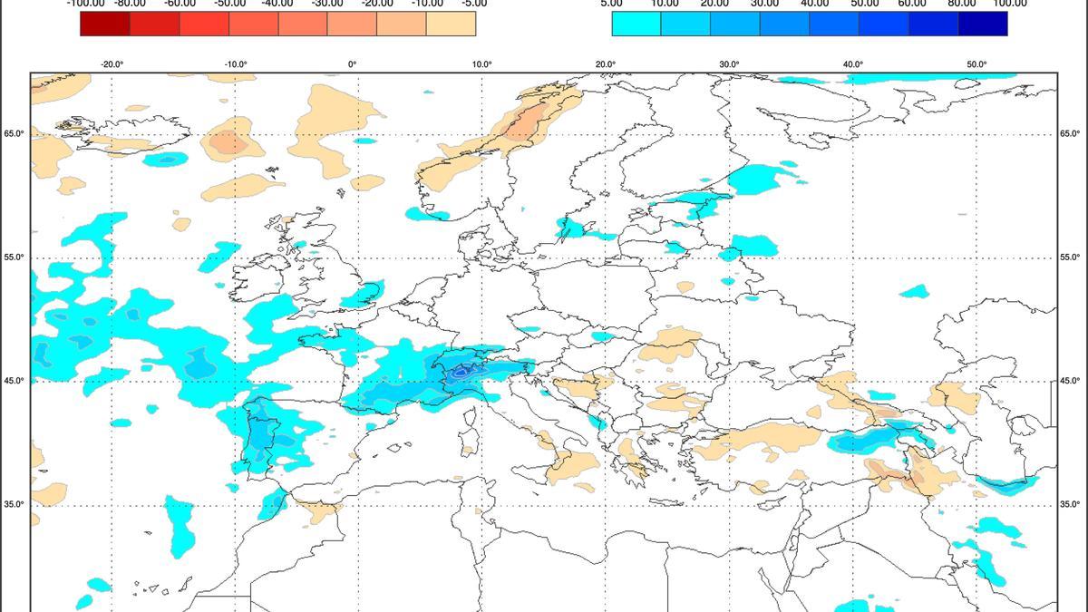 Mapa de anomalías de lluvia para el mes de abril