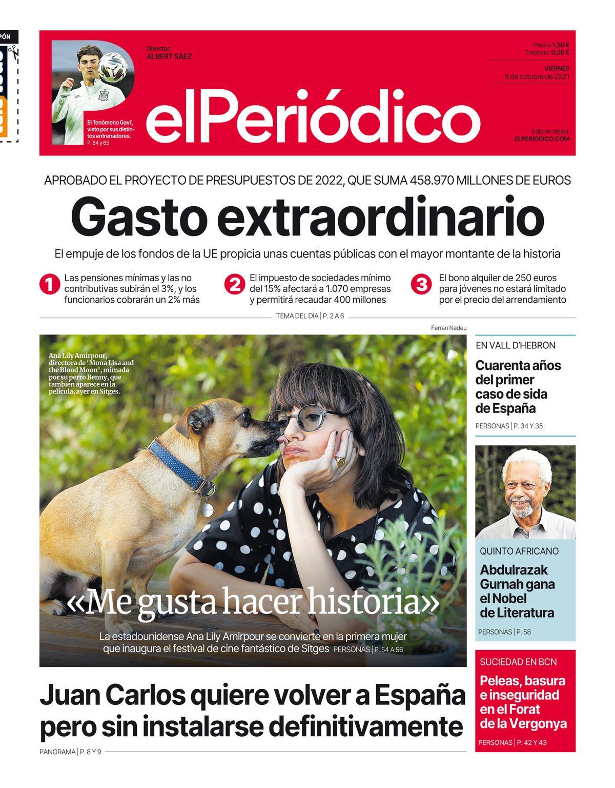 La portada d’EL PERIÓDICO del 8 d’octubre del 2021