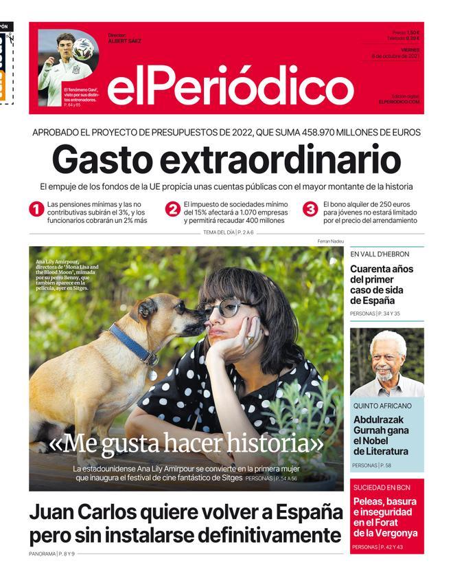 La portada d’EL PERIÓDICO del 8 d’octubre del 2021