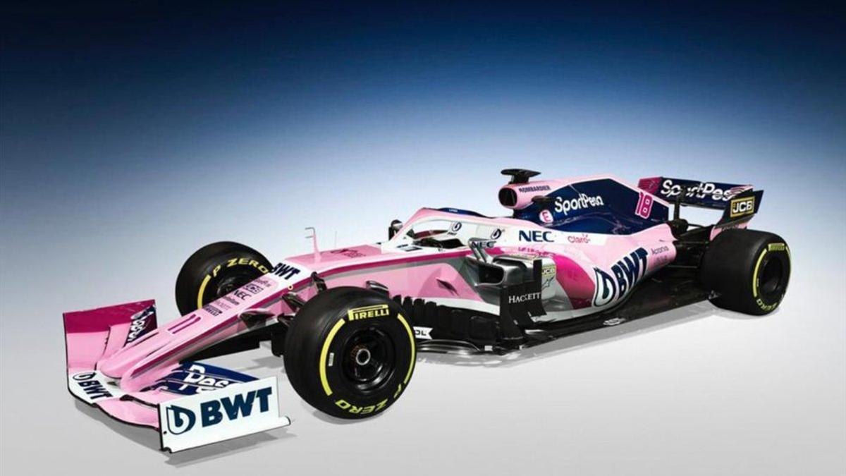 El coche de Racing Point luce en rosa y azul