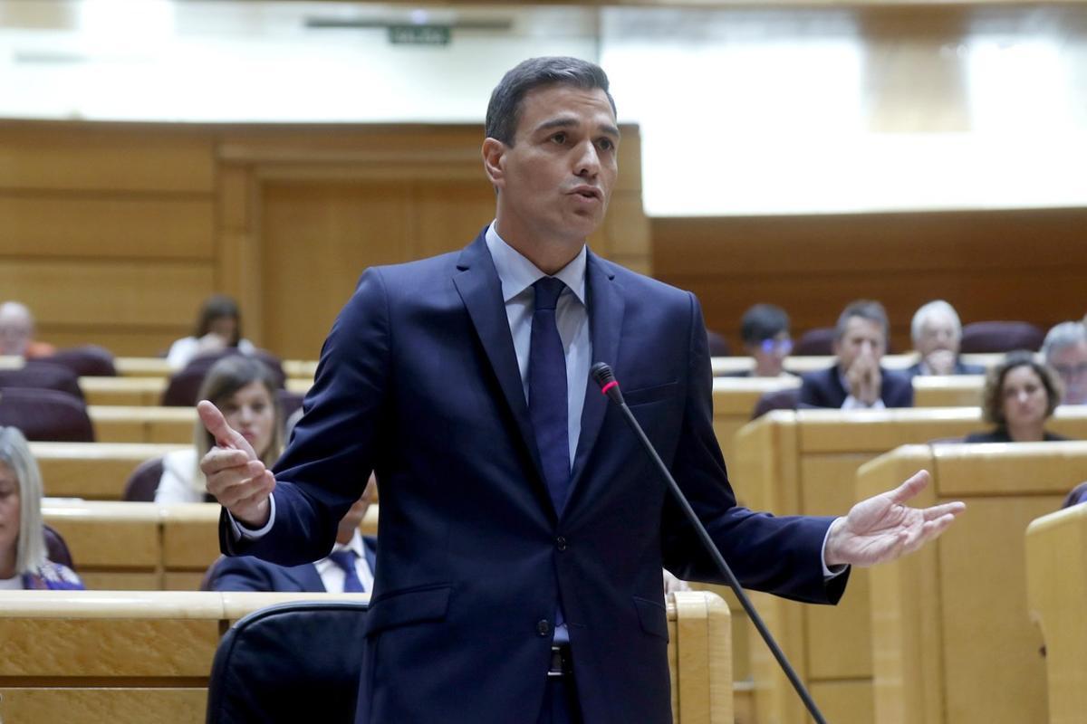 GRAF410. MADRID, 11/09/2018.- El presidente del Gobierno, Pedro Sánchez, durante su intervención en la sesión de control del Gobierno que tiene lugar esta tarde en el Senado. EFE/Kiko Huesca