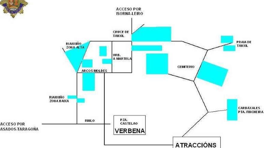 Plano de la Policía Local para mostrar accesos y aparcamientos.