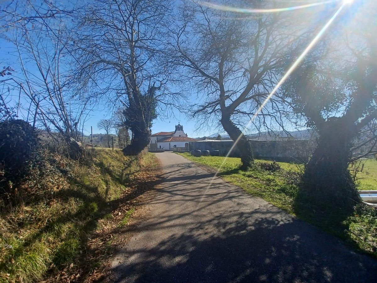 Al fondo, la iglesia de Marcenado, que dejamos a nuestra espada para seguir por el camino de la imagen.