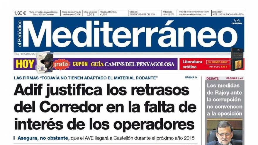 Los retrasos en el Corredor, en la portada de Mediterráneo