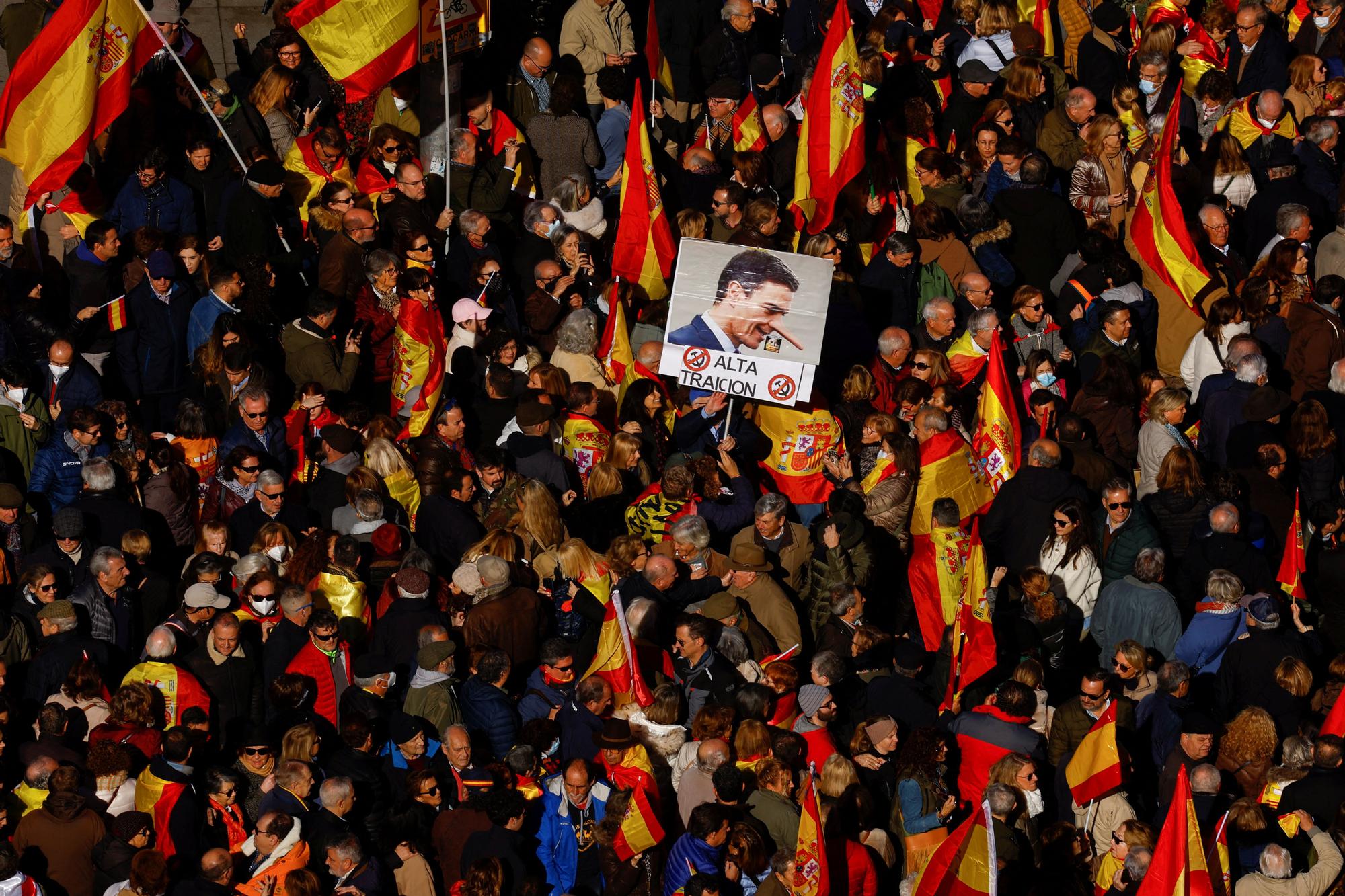 People protest against the government of Spanish Prime Minister Pedro Sanchez in Madrid