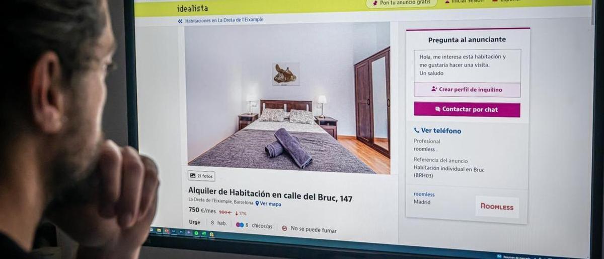 Un ciudadano busca pisos de alquiler en una plataforma inmobiliaria.