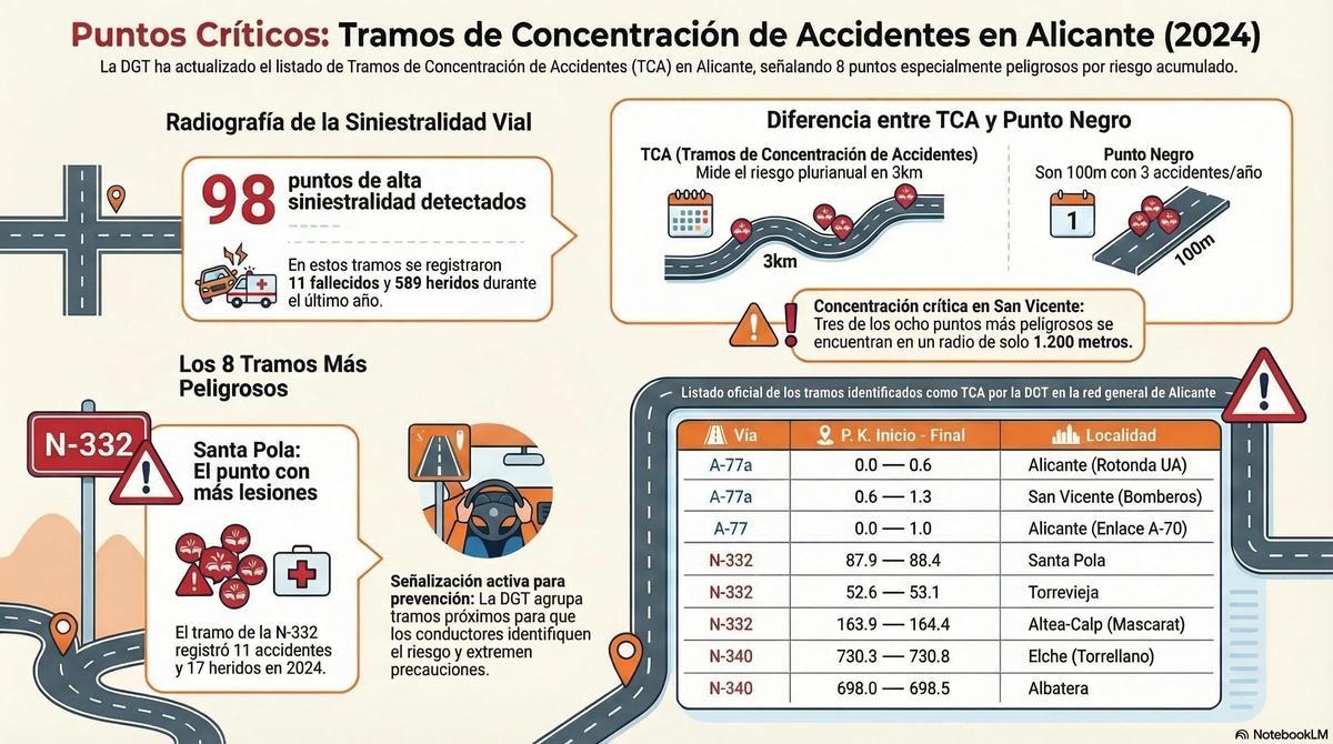 La siniestralidad en las carreteras de Alicante y los tramos de concentración de accidentes