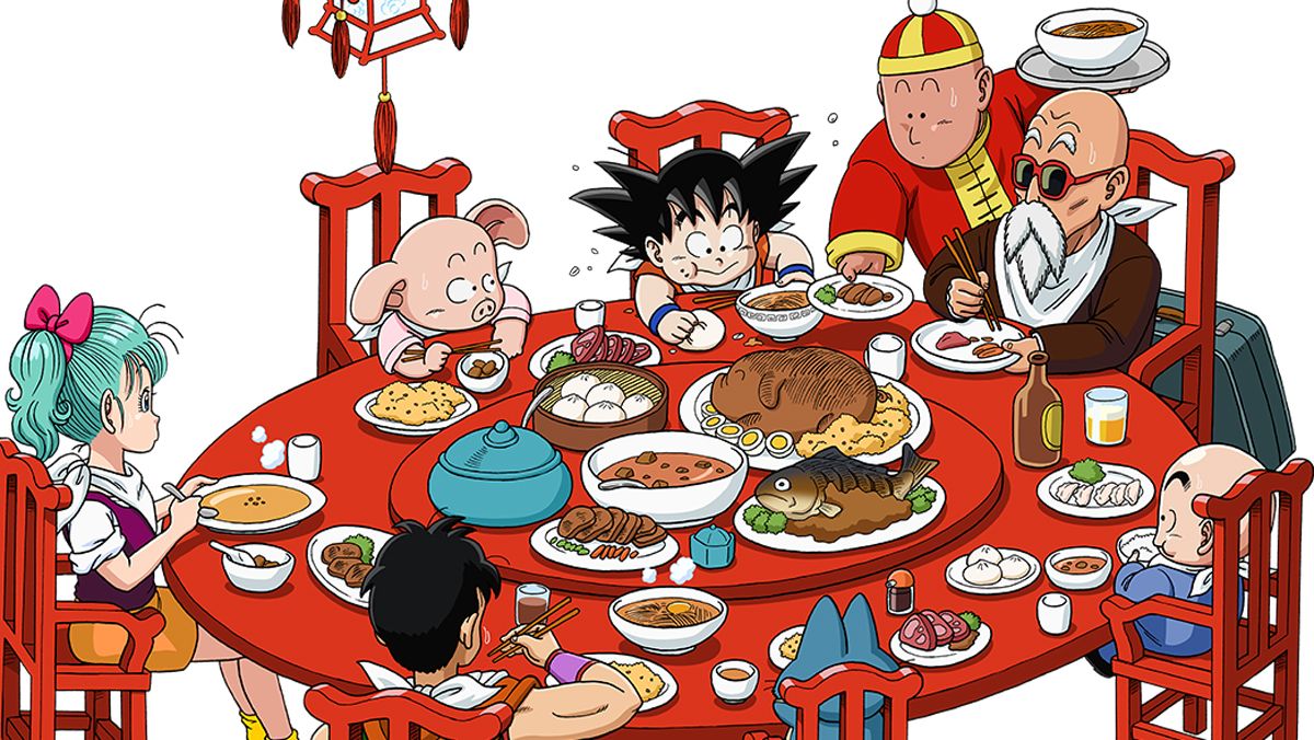 Goku disfruta de un buen banquete
