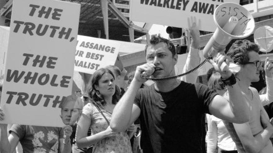 Manifestación de apoyo a Julian Assange, ayer, en Brisbane (Australia).