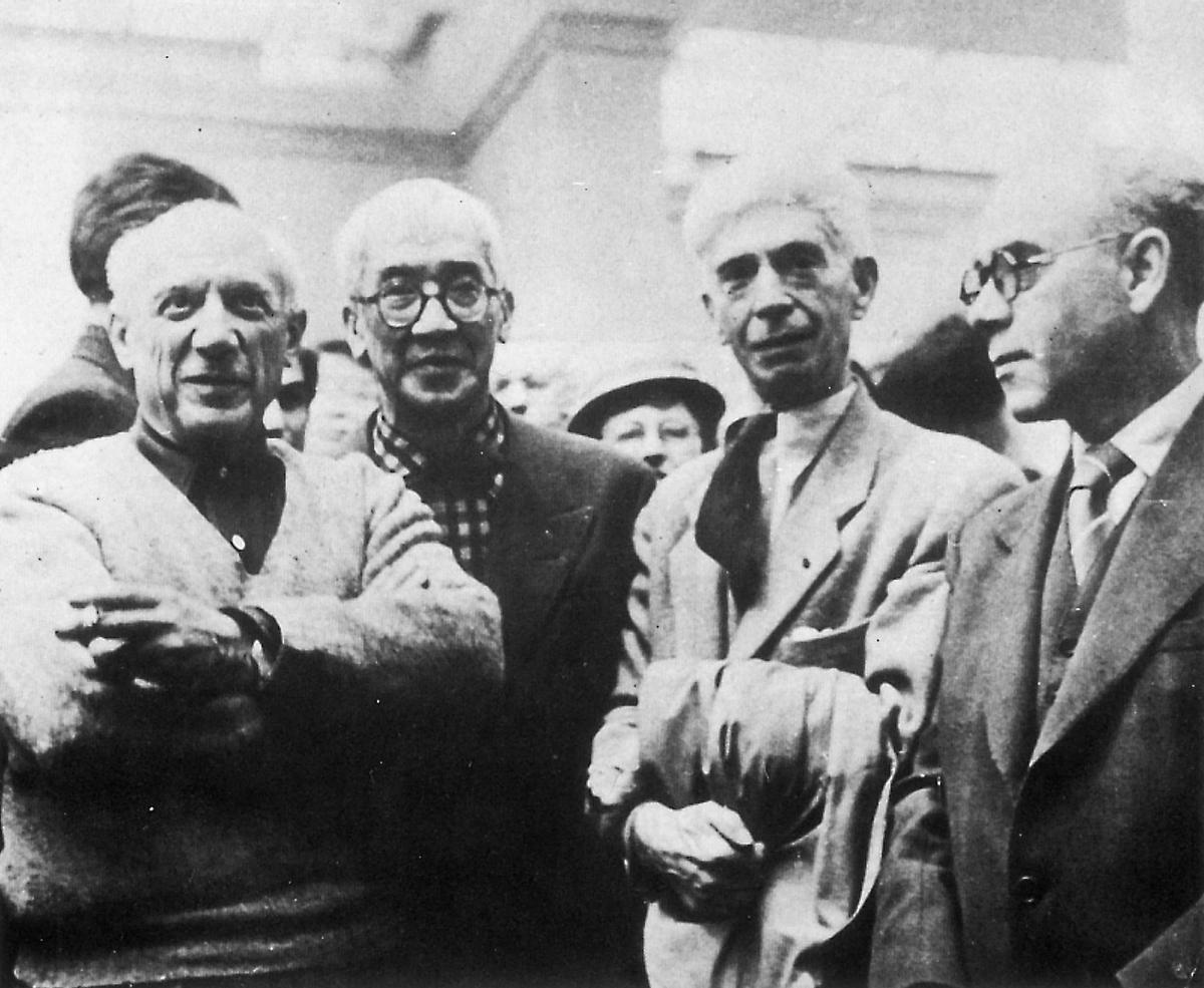 Picasso, Foujita, Zakdine y Navarro Ramón, en París en 1954.