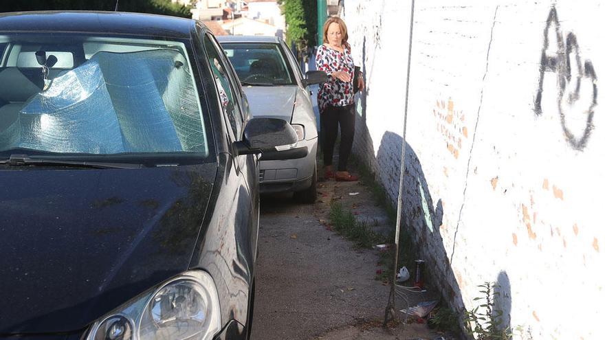 Ana Castro, de la asociación de vecinos de Pedregalejo, trata de avanzar por la calle San Federico.