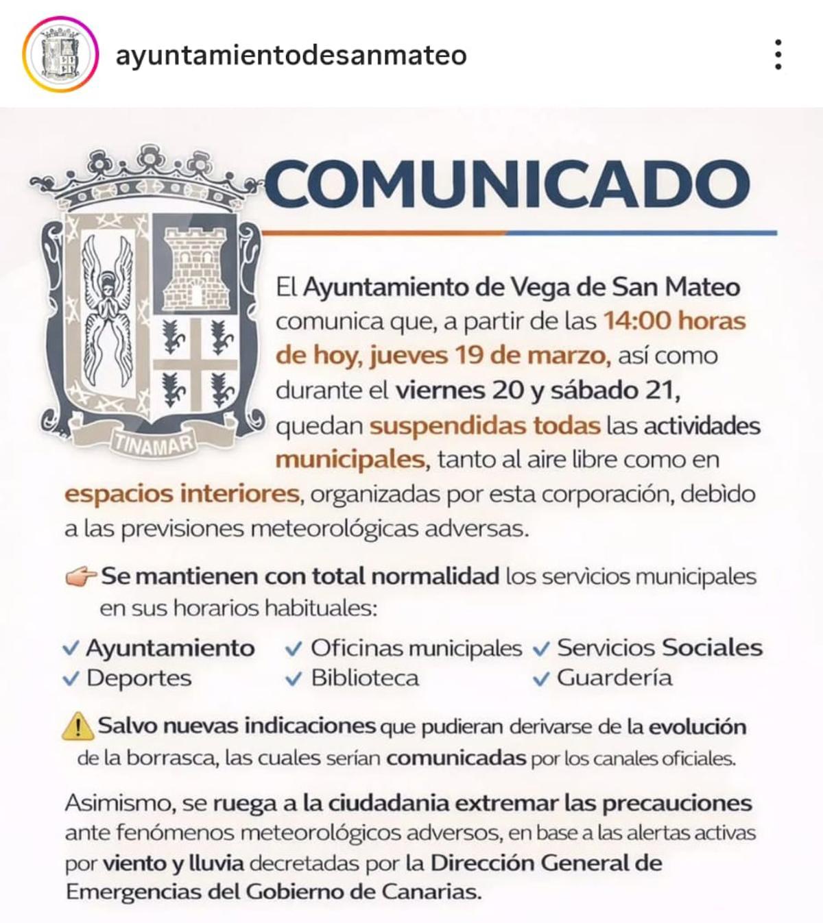 Restricciones en San Mateo por la borrasca Therese