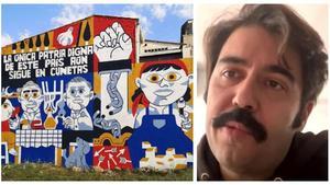 A la izquierda, el mural en cuestión de Fanzara. A la derecha, su autor, Elías Taño.