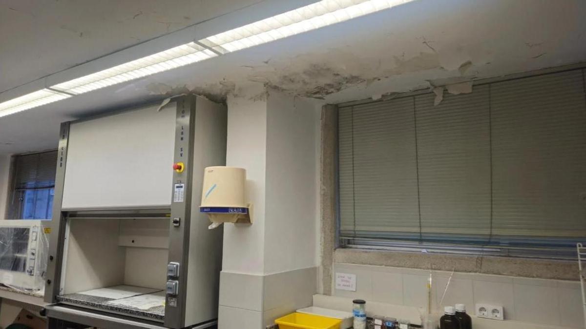 Estado del techo de uno de los laboratorios inutilizados.