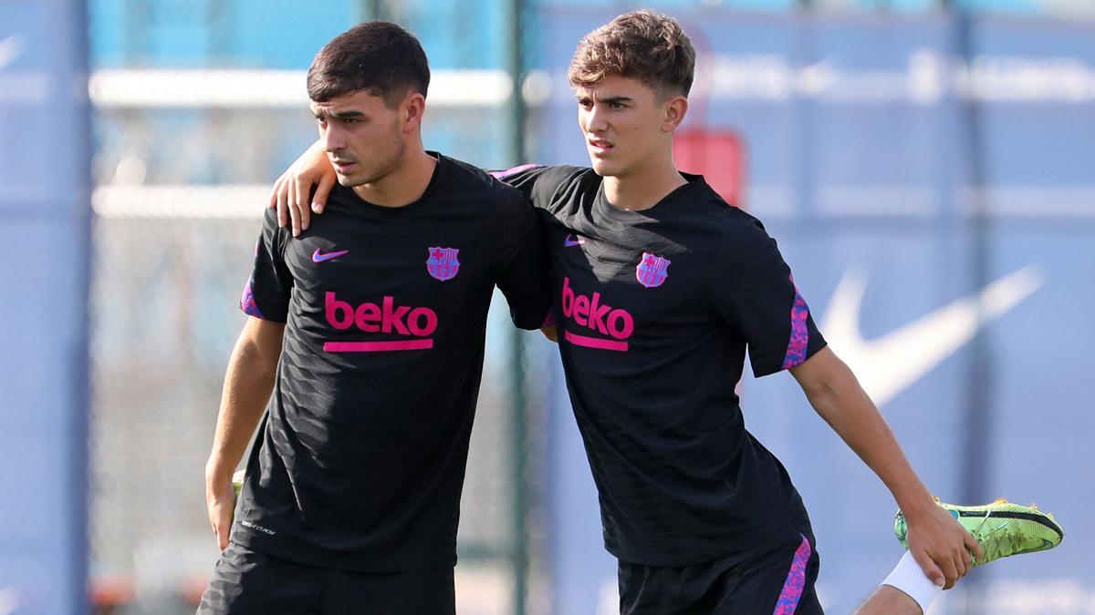 Pedri y Gavi, durante un entrenamiento en la Ciudad Deportiva del FC Barcelona