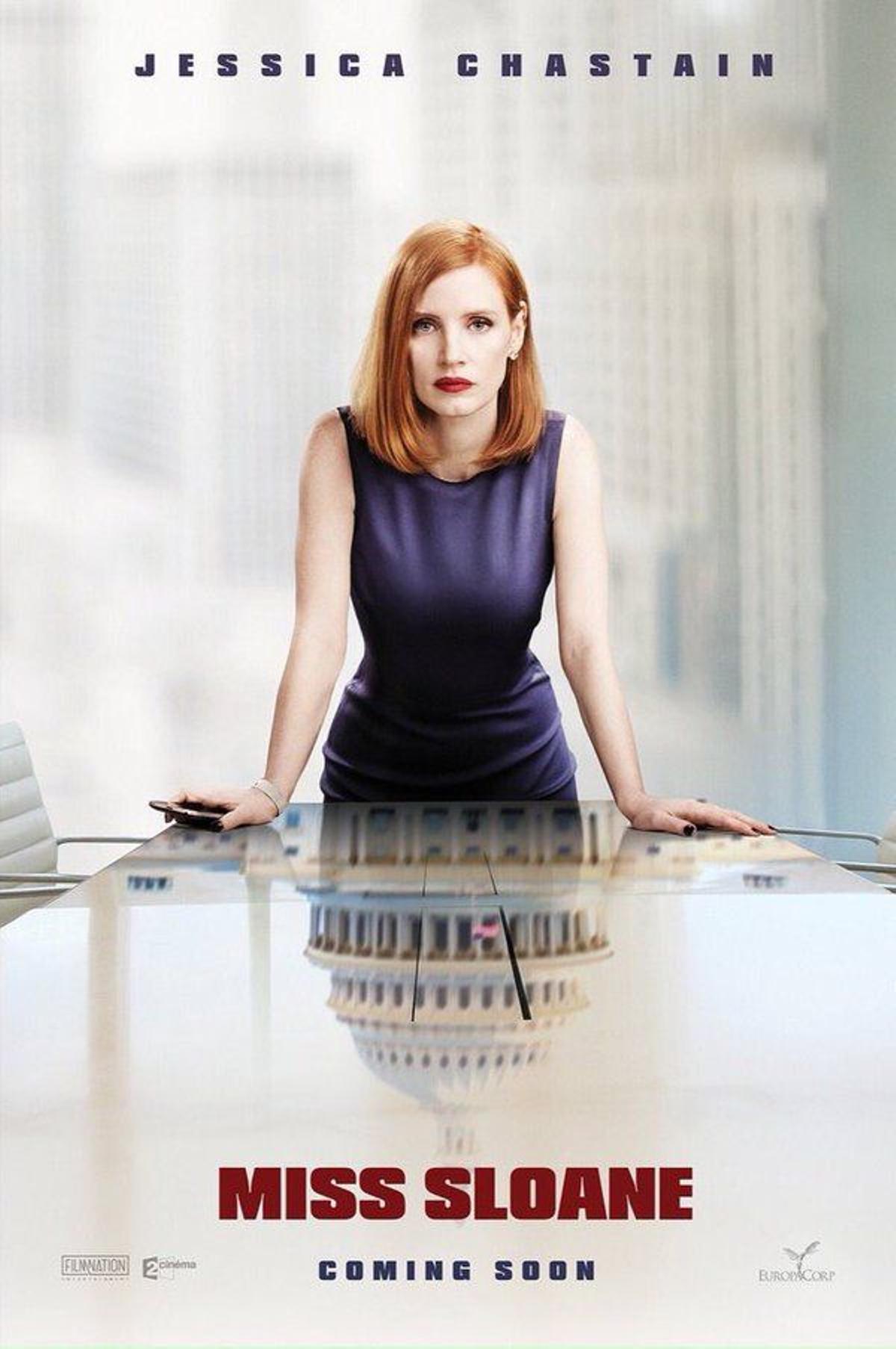 Carte de la película Miss Sloane protagonizada por Jessica Chastain