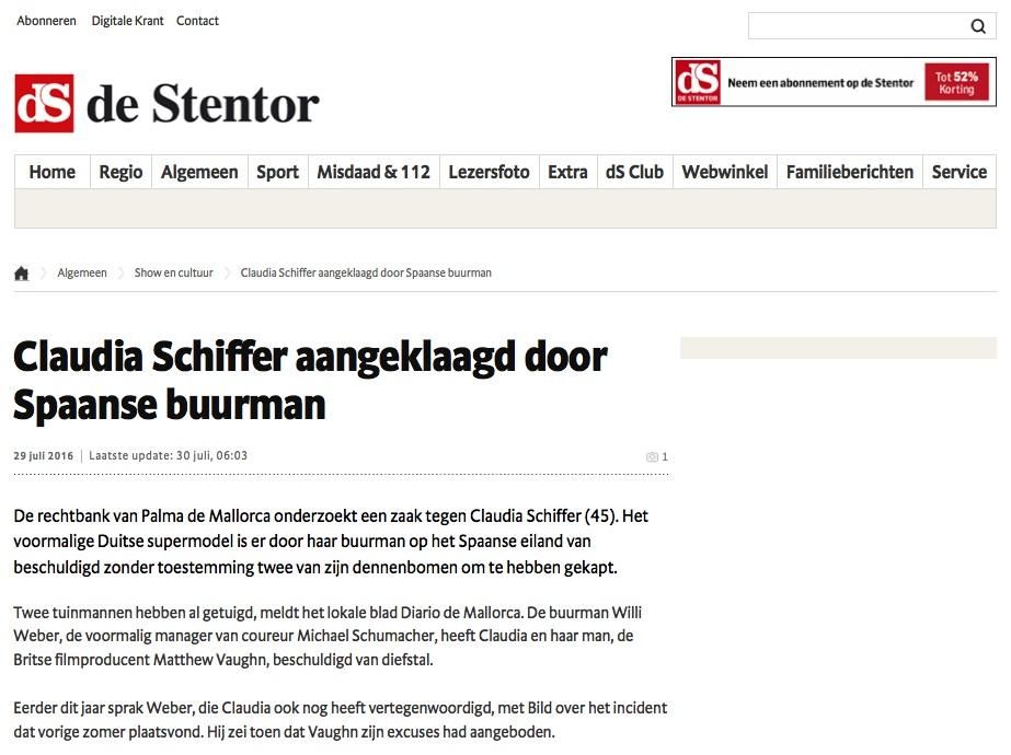 Conflicto de Claudia Schiffer en periódicos digitales internacionales