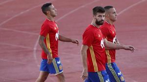 Piqué, en el entrenamiento de ayer de la selección