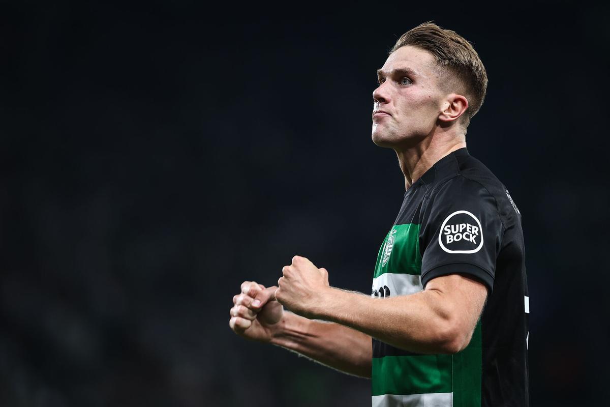 Viktor Gyokeres celebrando su gol ante el Lille en Liga de Campeones.