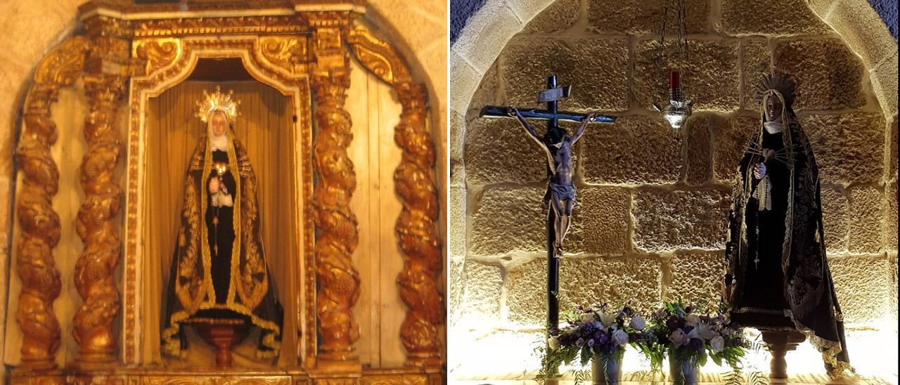 La primera foto es el retablo original antes de que tuviese que ser retirado por deterioro y “riesgo de caída”. La segunda imagen corresponde con la imagen actual, con solo la predela.