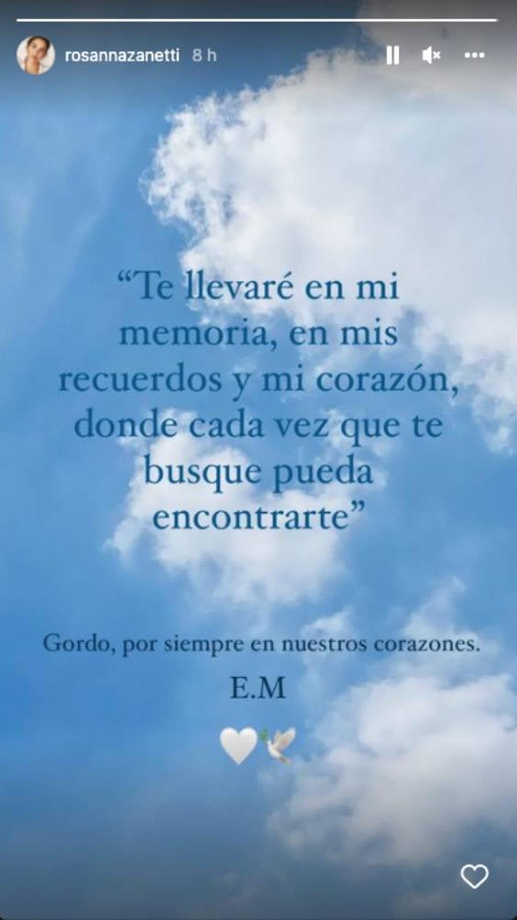 Un Instagram Stories de Rosanna Zanetti para despedirse de un amigo fallecido