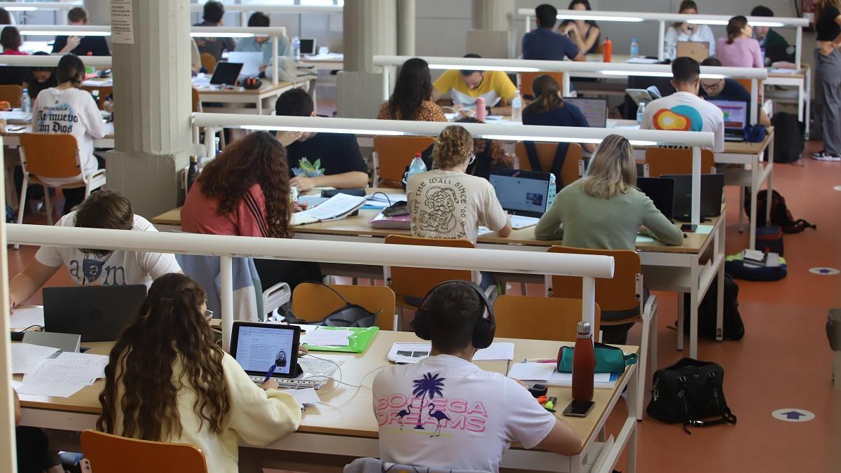 Estudiantes en la biblioteca de la Facultad de Filosofía y Letras d ela UCO, que estos días se llena de alumnos de Bachillerato que preparan la Selectividad.