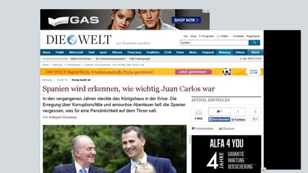 La noticia de la abdicación en 'Die Welt'.