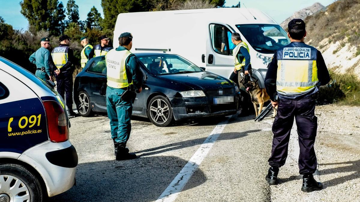 Controles conjuntos de Guardia Civil y Policía Nacional con perros adiestrados en el Vinalopó.