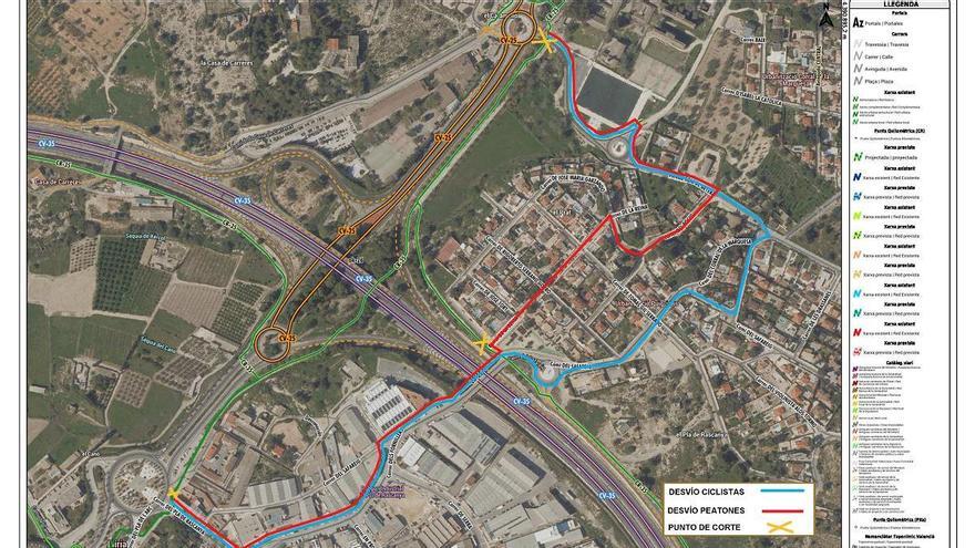 Plano de los desvíos de la obra de la red de agua potable.