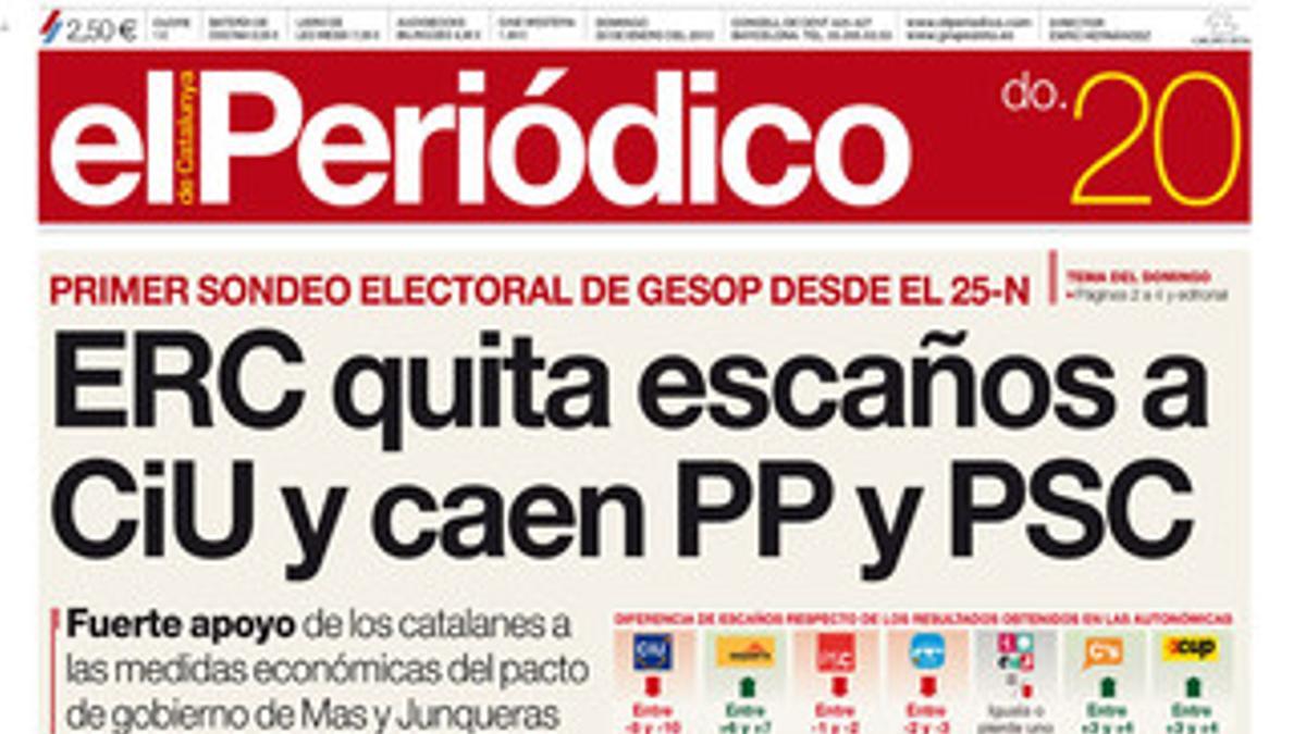 La portada de EL PERIÓDICO del 20 de enero.