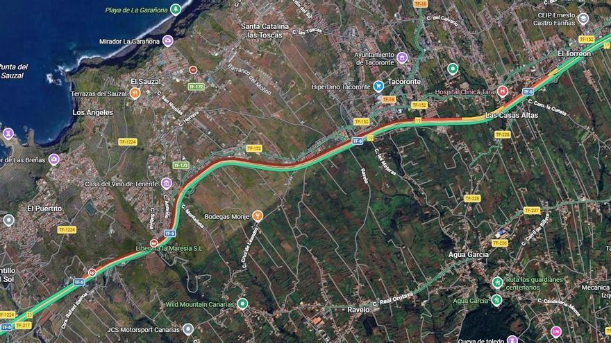 Un accidente múltiple y una avería colapsan la TF-5 en el norte de Tenerife