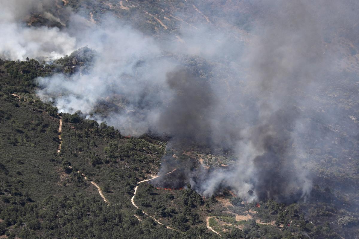 El fuego de Carrazeda De Ansiães (Portugal), visto desde un avión de las fuerzas aéreas portuguesas