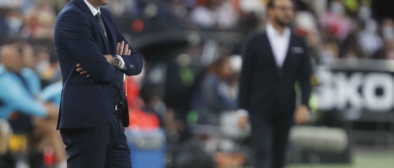 Unai Emery durante el encuentro en Mestalla.