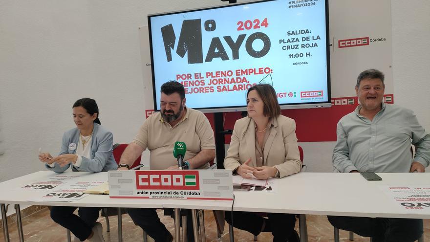 CCOO y UGT saldrán a la calle en Córdoba por &quot;el pleno empleo, menos jornada y mejores salarios&quot;