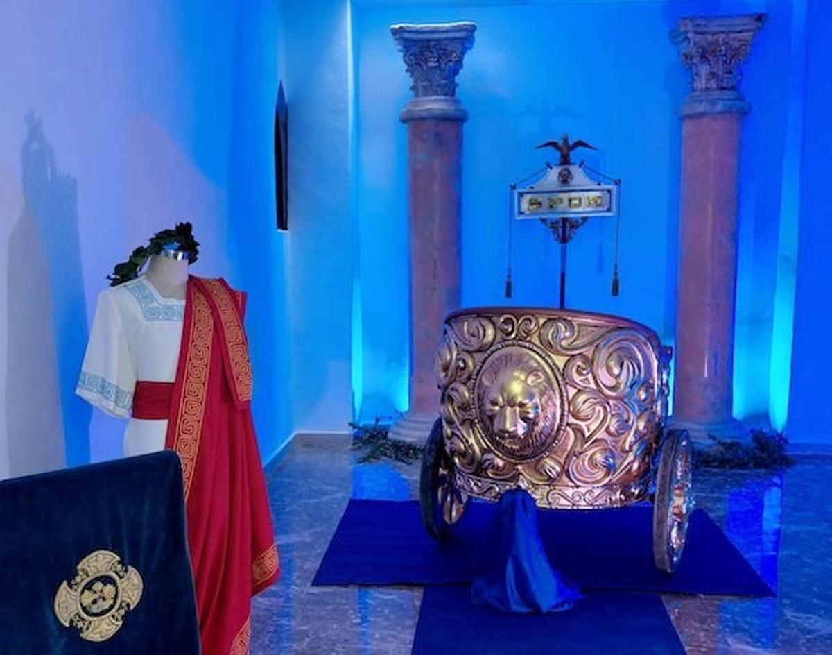 La biga expuesta tras su restauración.