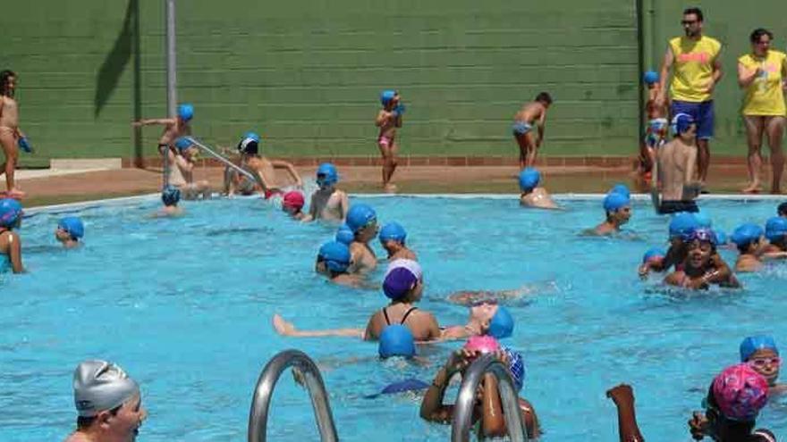 Bañistas en la piscina mediana de la Sindical.