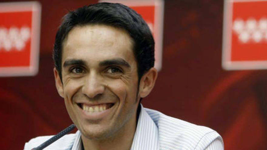 Alberto Contador, durante la rueda de prensa que ha ofrecido esta tarde en Madrid.