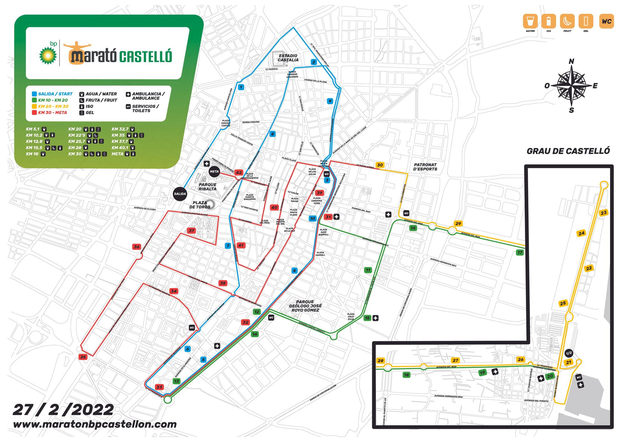 Mapa del recorrido del Marató bp Castelló del 2022.