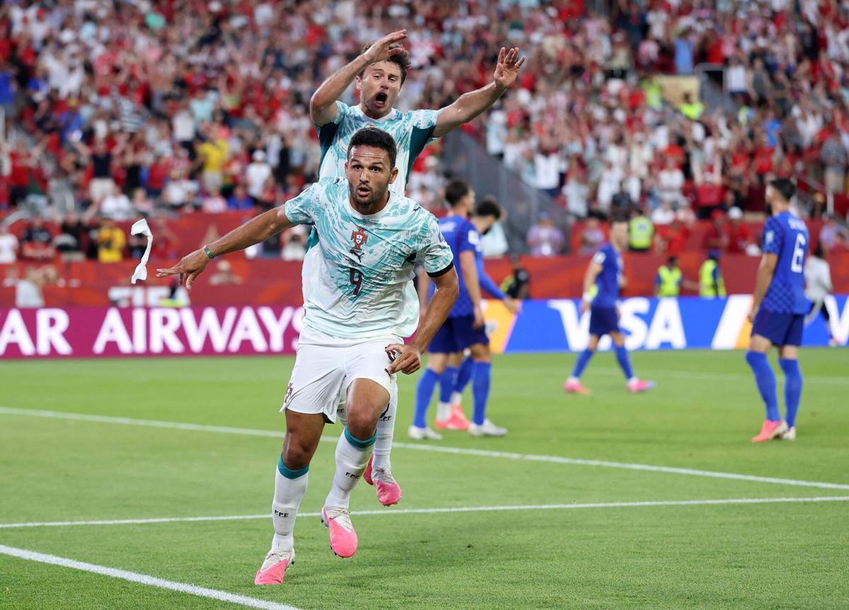 TORONTO, ONTARIO - JULY 02: Goncalo Ramos #9 of Portugal celebrates after scoring his team’s second goal during the FIFA World Cup 2026 Round of 32 match between Portugal and Croatia at Toronto Stadium on July 02, 2026 in Toronto, Ontario. Dan Mullan/Getty Images/AFP (Photo by Dan Mullan / GETTY IMAGES NORTH AMERICA / Getty Images via AFP)