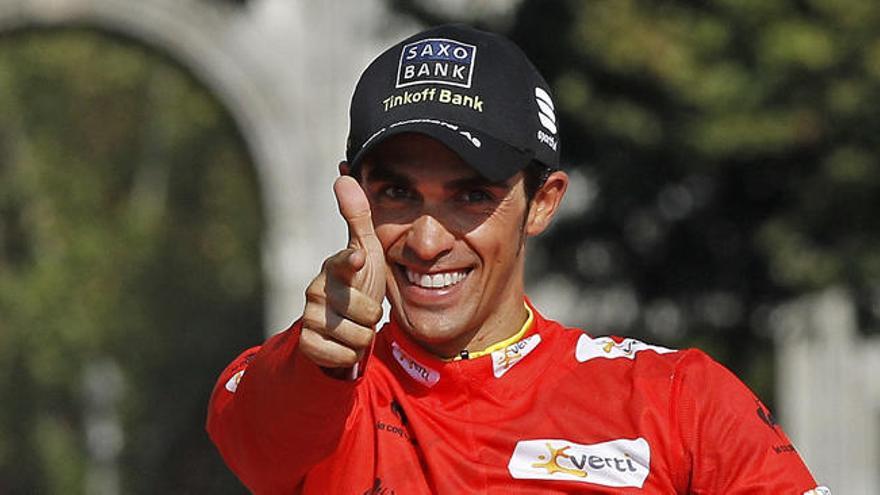 Alberto Contador, en el podio de la Vuelta a España