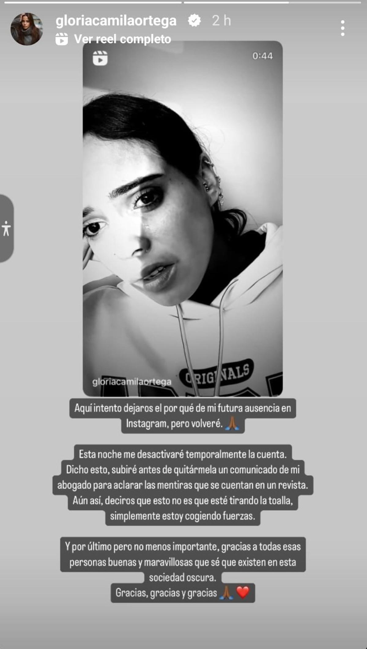 Story de Gloria Camila.